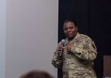 Sgt. Maj. Underwood Speaks During The U.S. Army Reserve Legal Command (USARLC) Western Region On-Site Legal Training