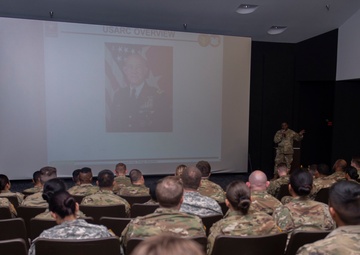 Sgt. Maj. Underwood Speaks During The U.S. Army Reserve Legal Command (USARLC) Western Region On-Site Legal Training