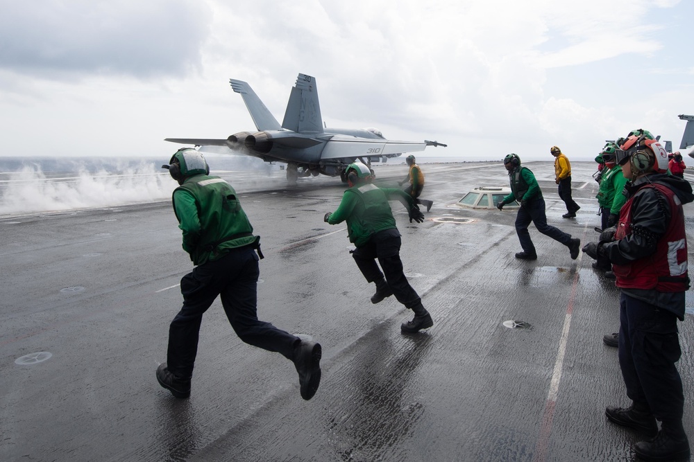 The aircraft carrier USS John C. Stennis (CVN 74) conducts flight operations