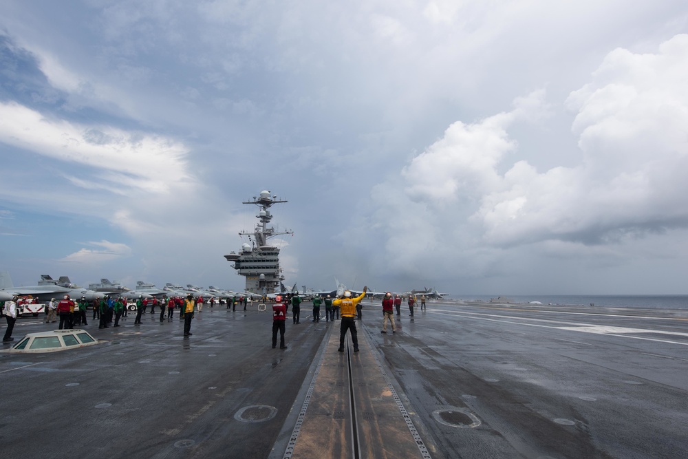 The aircraft carrier USS John C. Stennis (CVN 74) conducts flight operations