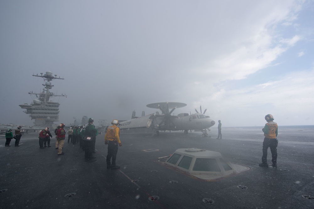 The aircraft carrier USS John C. Stennis (CVN 74) conducts flight operations