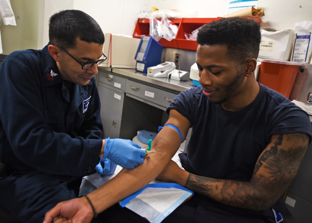 USS Blue Ridge Sailors draw blood