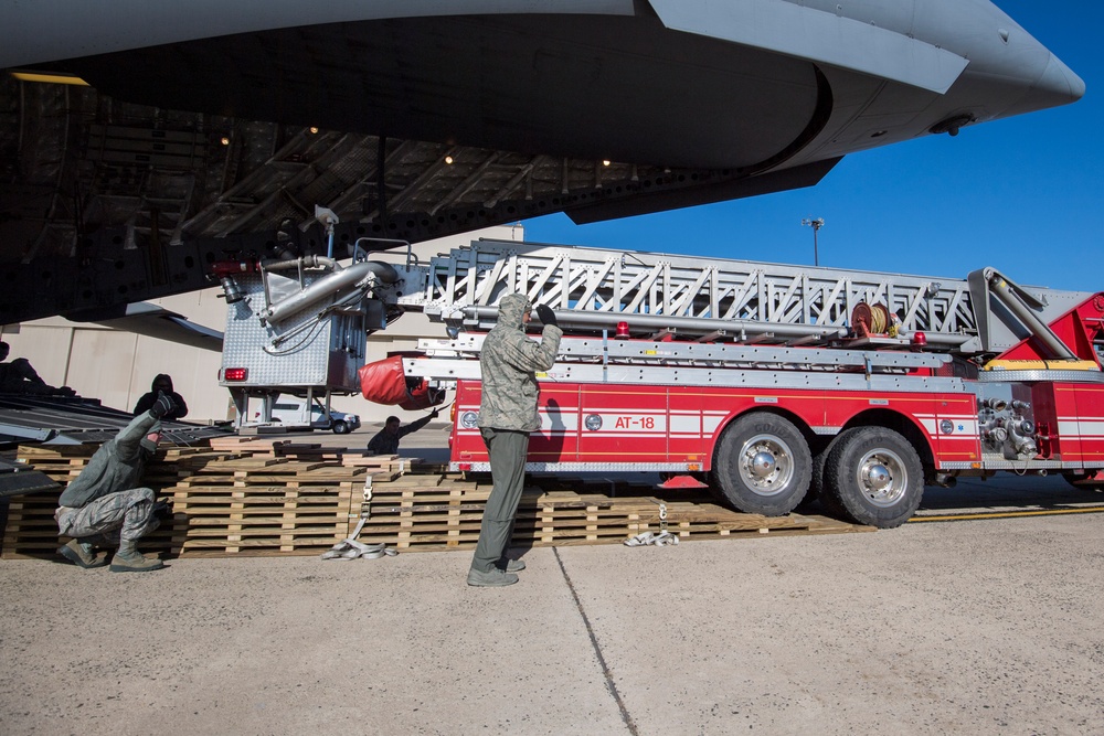 JBMDL Airmen load Fire Truck bound for Nicaragua