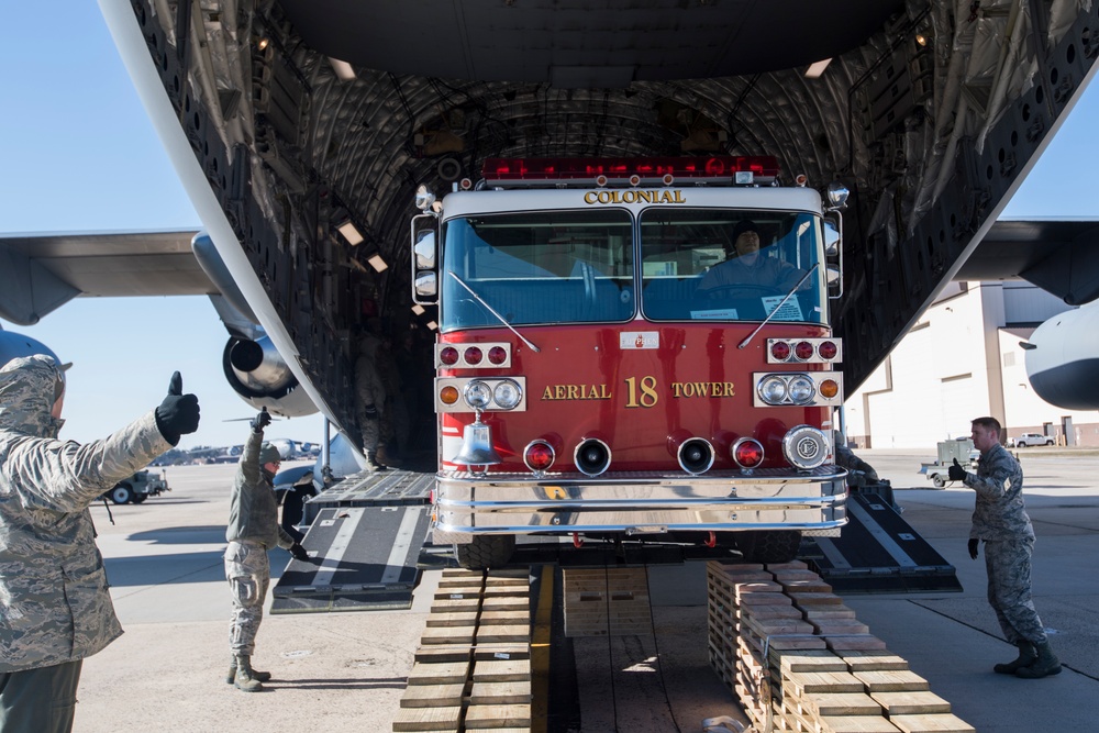 JBMDL Airmen load Fire Truck bound for Nicaragua