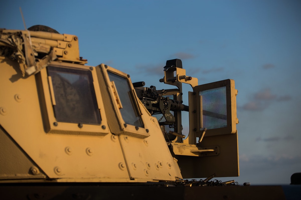 Weapons Company Marines defend the amphibious task force during gunnery exercise aboard Wasp