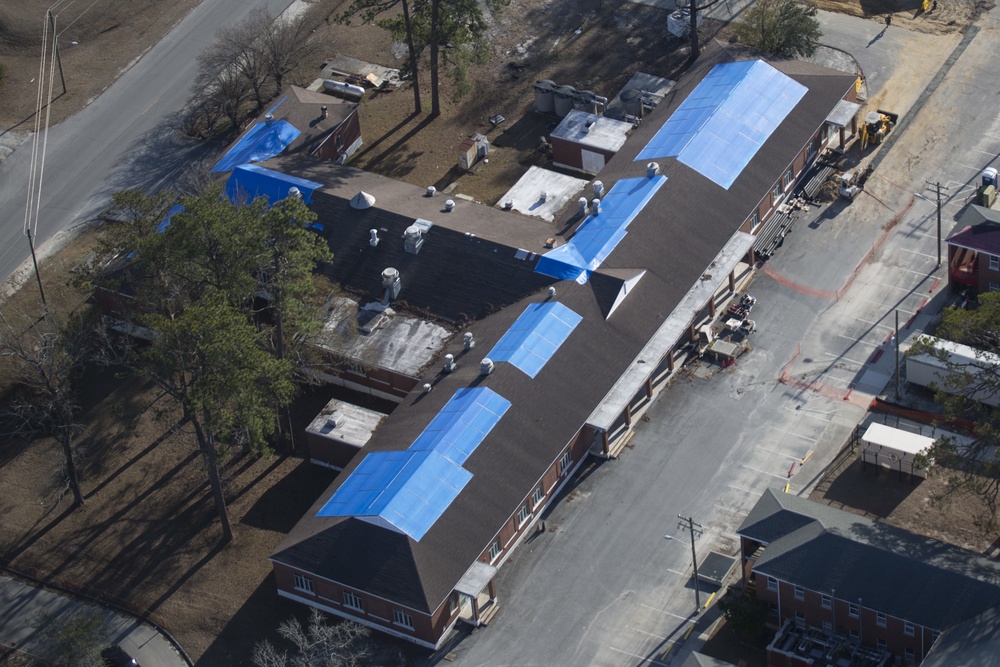 Structures on Camp Lejeune remain damaged from Hurricane Florence