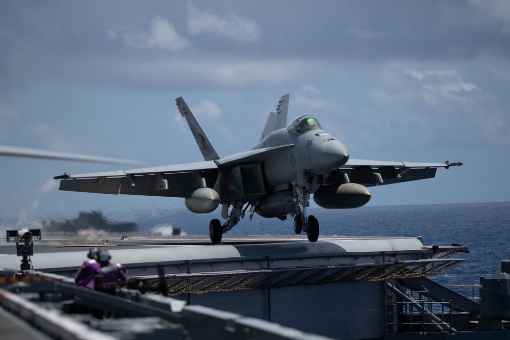 The aircraft carrier USS John C. Stennis (CVN 74) conducts flight operations