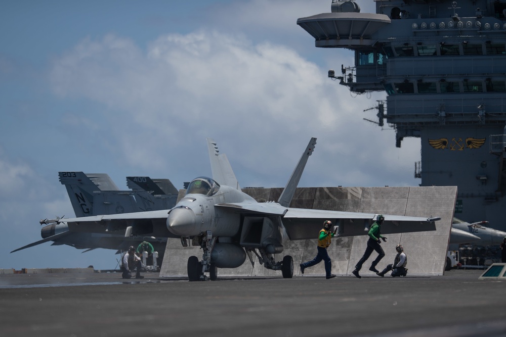 The aircraft carrier USS John C. Stennis (CVN 74) conducts flight operations