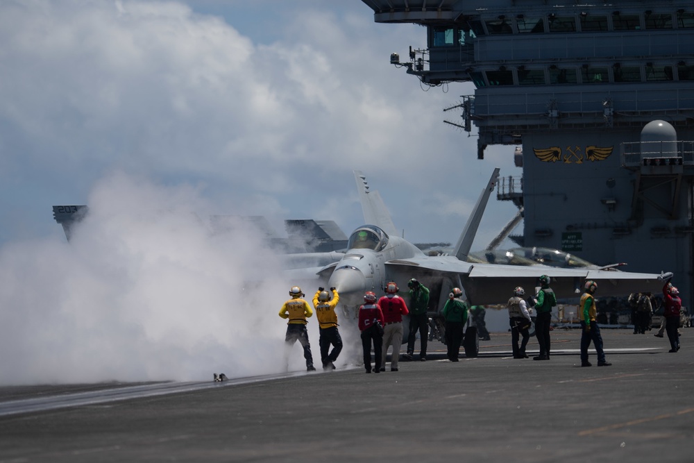 The aircraft carrier USS John C. Stennis (CVN 74) conducts flight operations