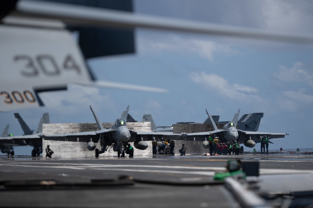 The aircraft carrier USS John C. Stennis (CVN 74) conducts flight operations