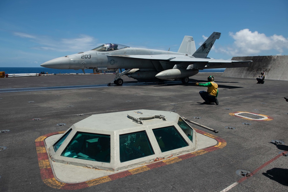 The aircraft carrier USS John C. Stennis (CVN 74) conducts flight operations