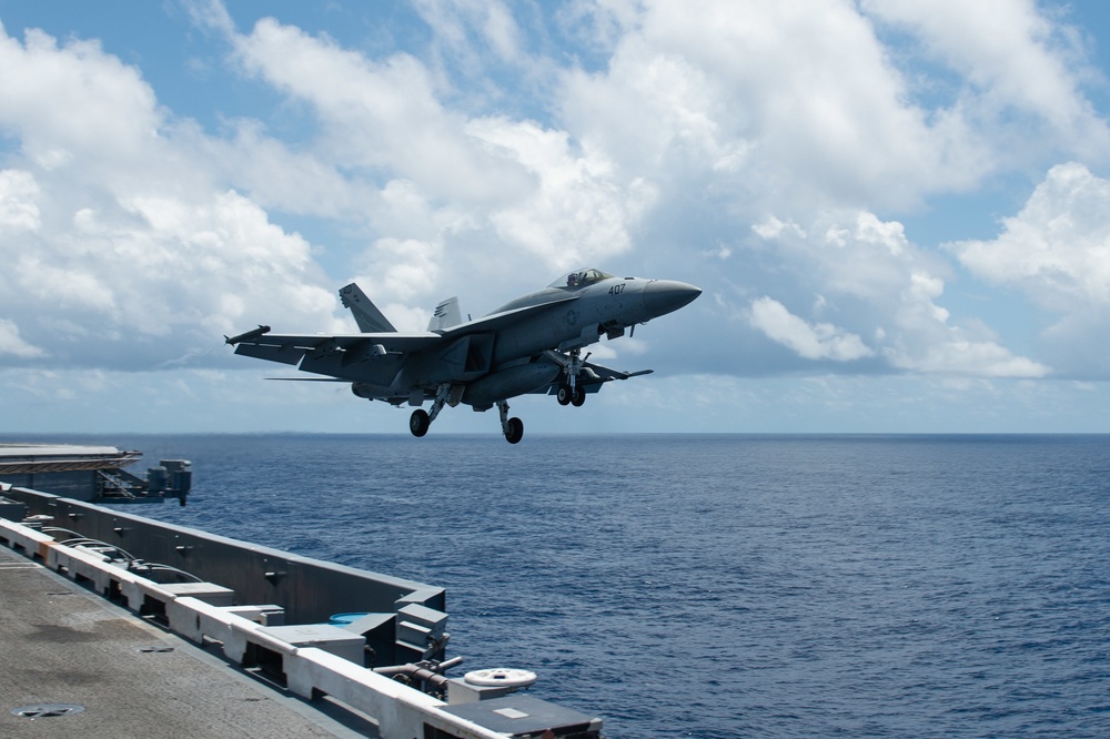 The aircraft carrier USS John C. Stennis (CVN 74) conducts flight operations