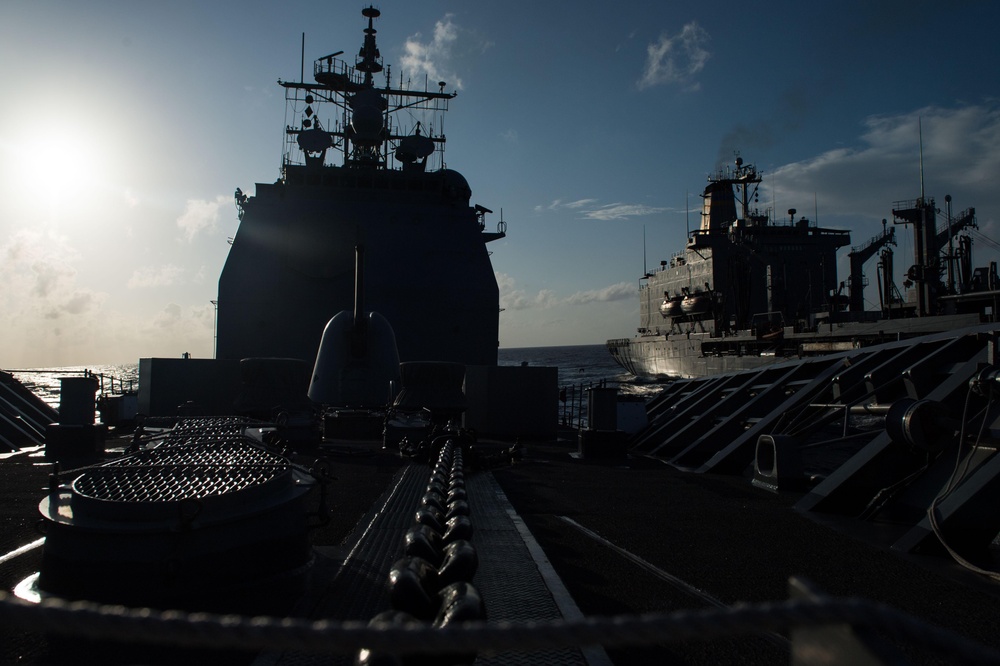 USS Mobile Bay (CG 53) conducts a replenishment-at-sea