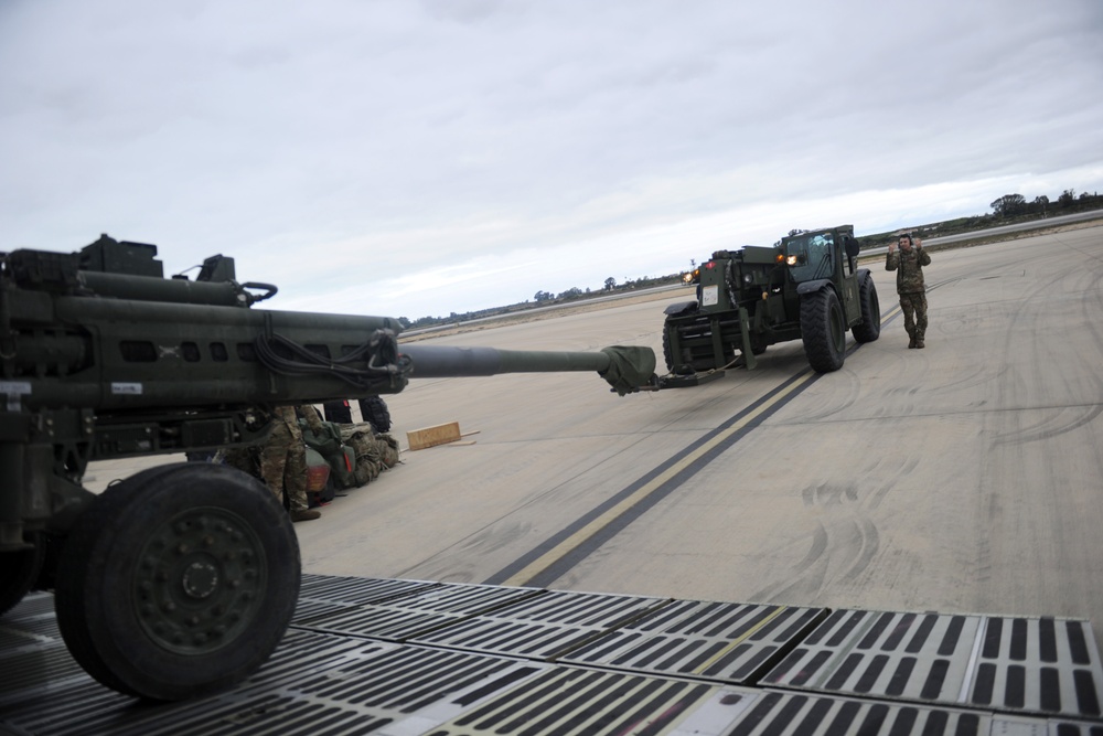 Seabees Move Howitzers