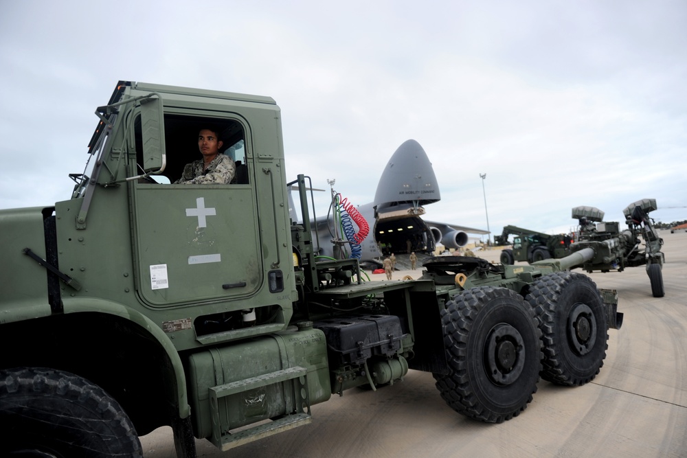 Seabees Move Howitzers