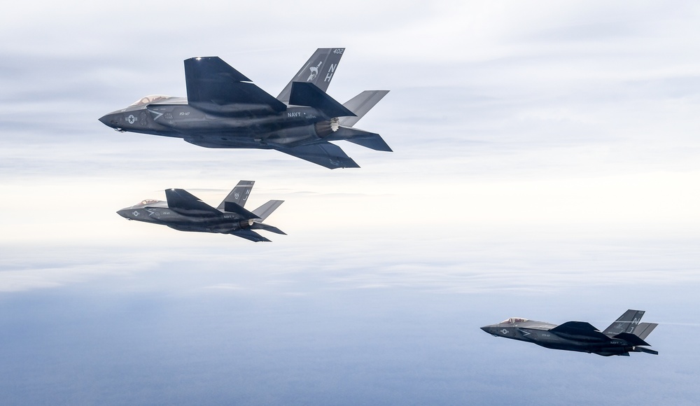 Three F35's Fly Over Gulf of Mexico