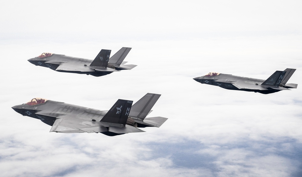 Three F35's Fly Over Gulf of Mexico