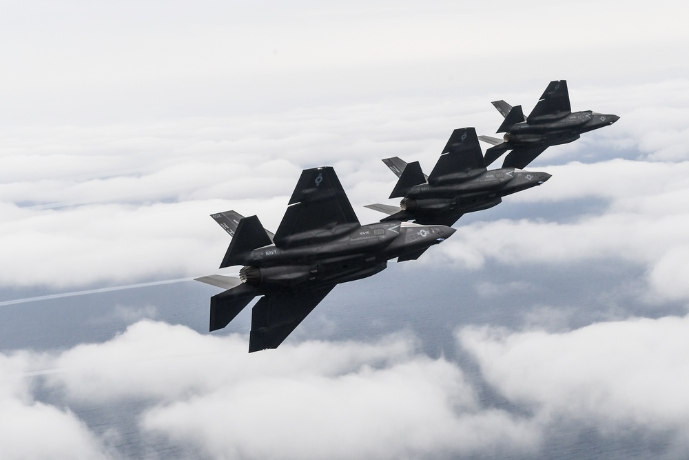 Three F35's Fly Over Gulf of Mexico