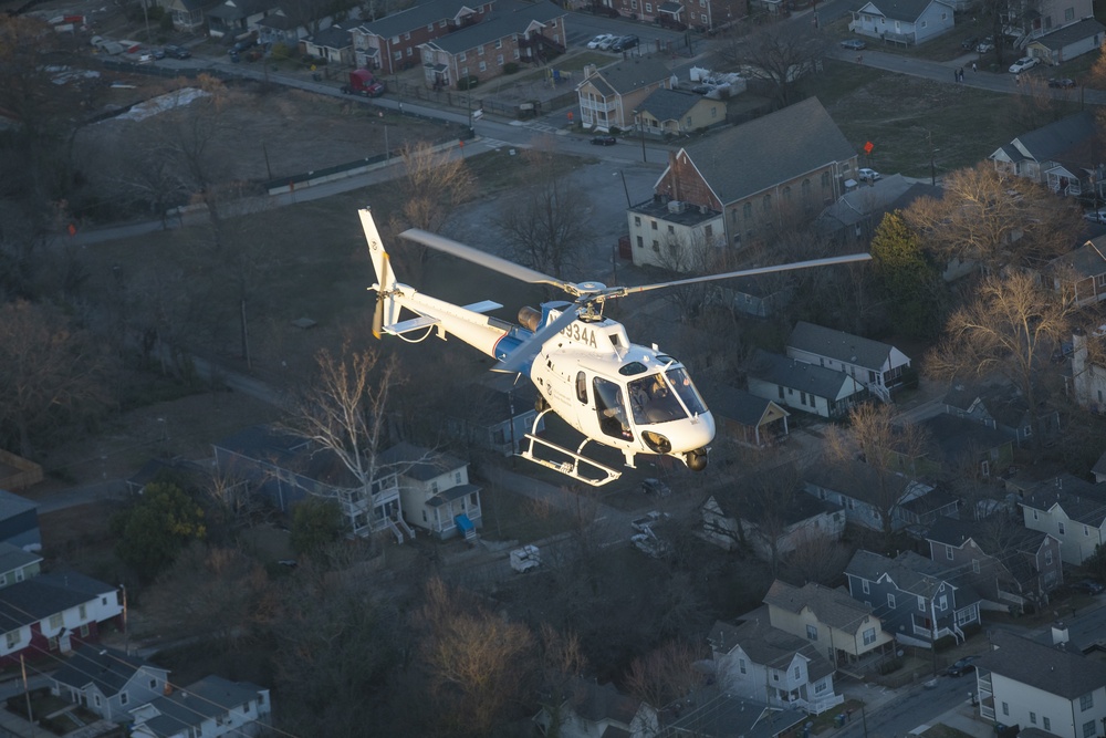 CBP AS350 A-Star conducts flyover of Mercedes-Benz Stadium prior to Super Bowl LIII