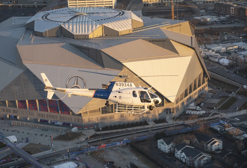CBP AS350 A-Star conducts flyover of Mercedes-Benz Stadium prior to Super Bowl LIII