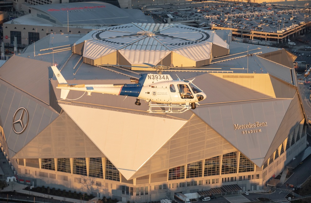 CBP AS350 A-Star conducts flyover of Mercedes-Benz Stadium prior to Super Bowl LIII