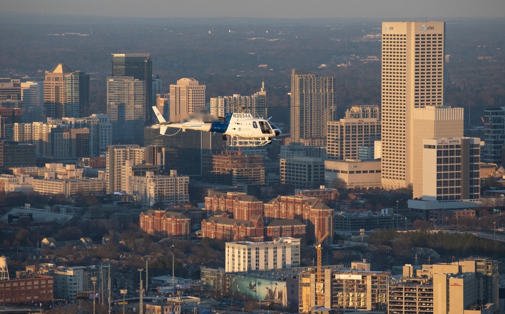 CBP AS350 A-Star conducts flyover of Mercedes-Benz Stadium prior to Super Bowl LIII