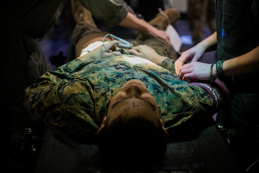 CLB-31 Marines, Sailors, Wasp crew rehearse mass casualty response during 'Nightingale'