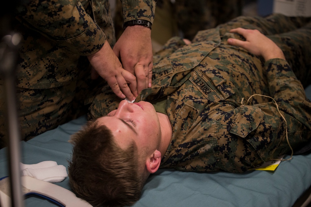 CLB-31 Marines, Sailors, Wasp crew rehearse mass casualty response during 'Nightingale'