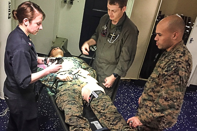 CLB-31 Marines, Sailors, Wasp crew rehearse mass casualty response during 'Nightingale'