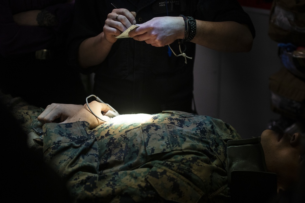 CLB-31 Marines, Sailors, Wasp crew rehearse mass casualty response during 'Nightingale'