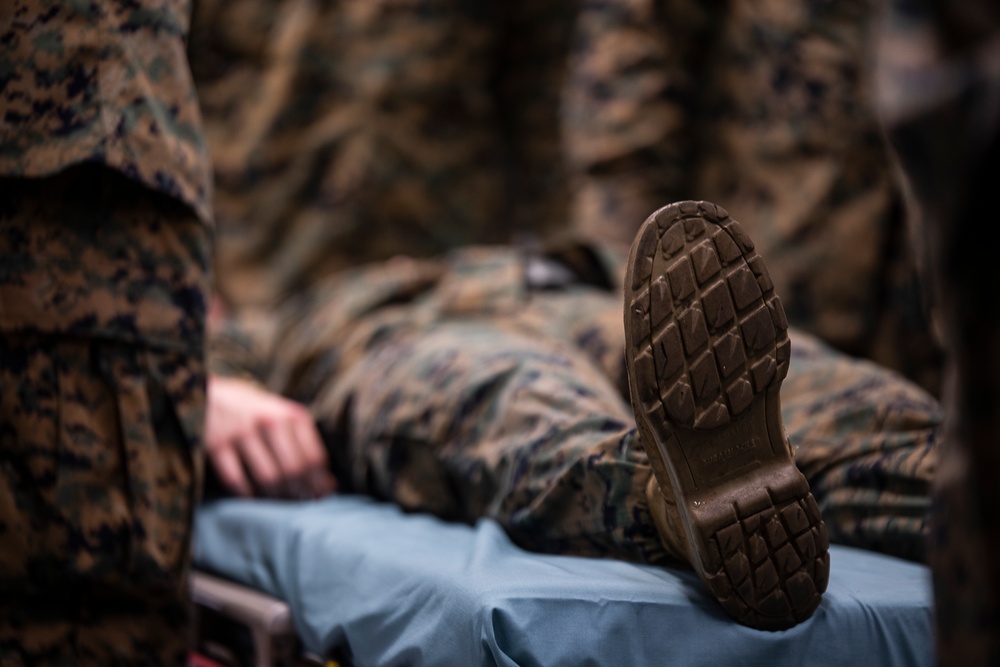 CLB-31 Marines, Sailors, Wasp crew rehearse mass casualty response during 'Nightingale'