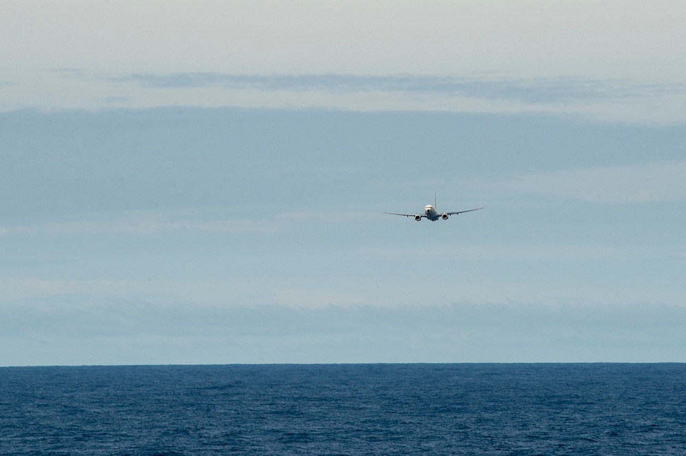 U.S. Navy P-8A Poseidon Flies by USS Preble