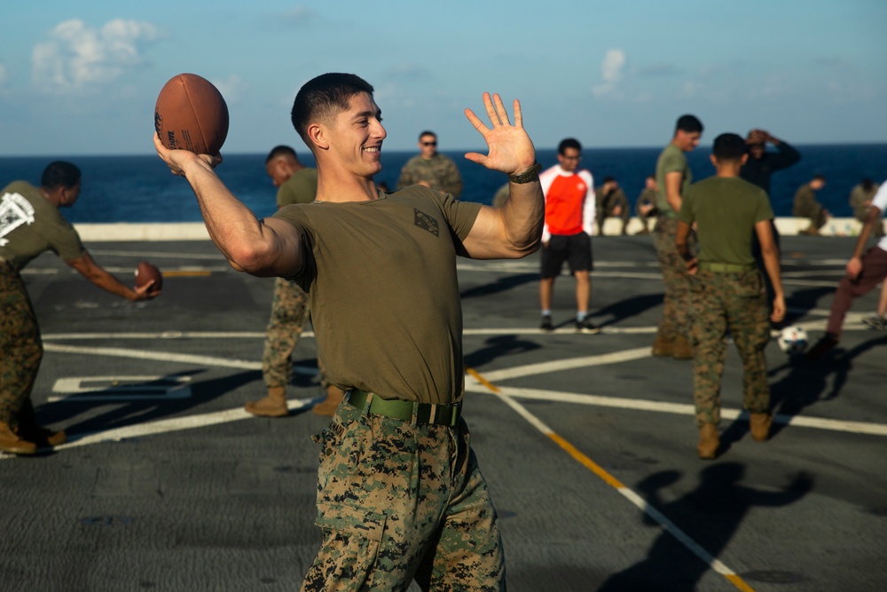 “Steel Beach” provides a brief break for Marines and Sailors aboard Green Bay