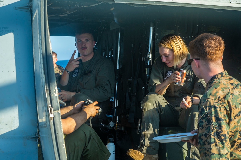 “Steel Beach” provides a brief break for Marines and Sailors aboard Green Bay