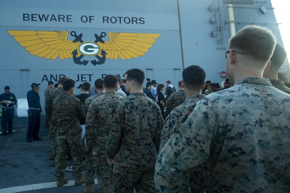 “Steel Beach” provides a brief break for Marines and Sailors aboard Green Bay