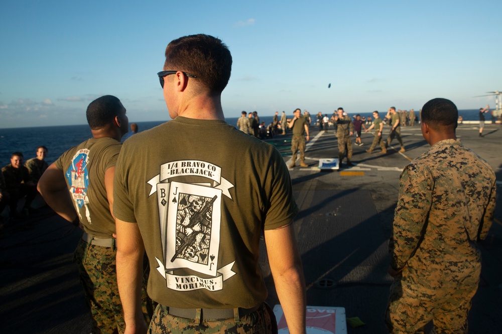 “Steel Beach” provides a brief break for Marines and Sailors aboard Green Bay