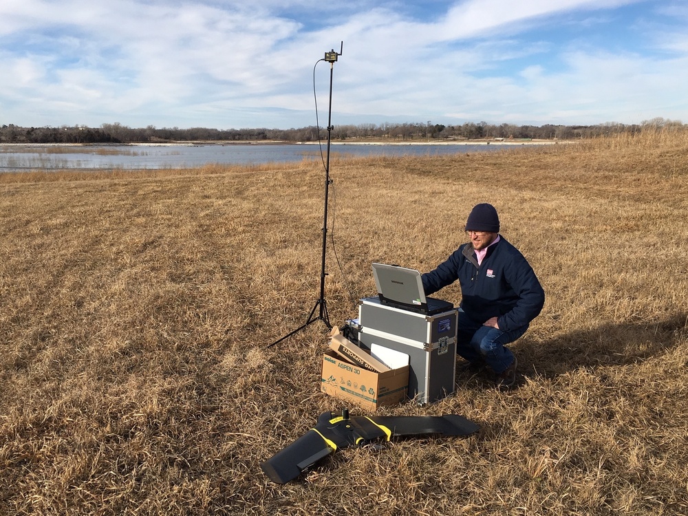 Omaha District employee, Patrick Atwell, flys drone from ground station.