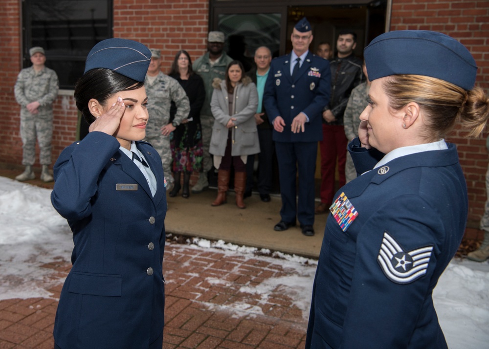 Former 104th Fighter Wing Airmen strives for greatness, receives commission