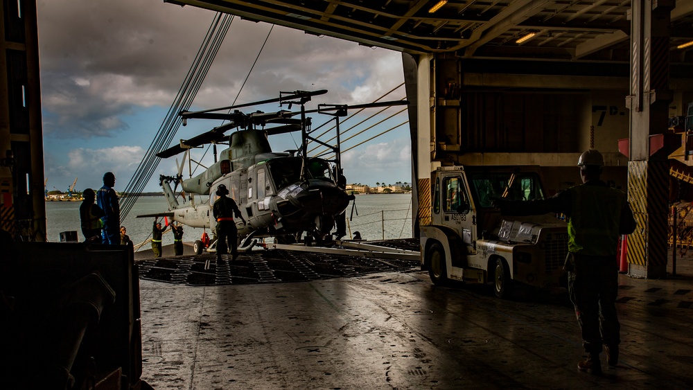 Marine Aircraft Group 24 loads aircraft onto ship