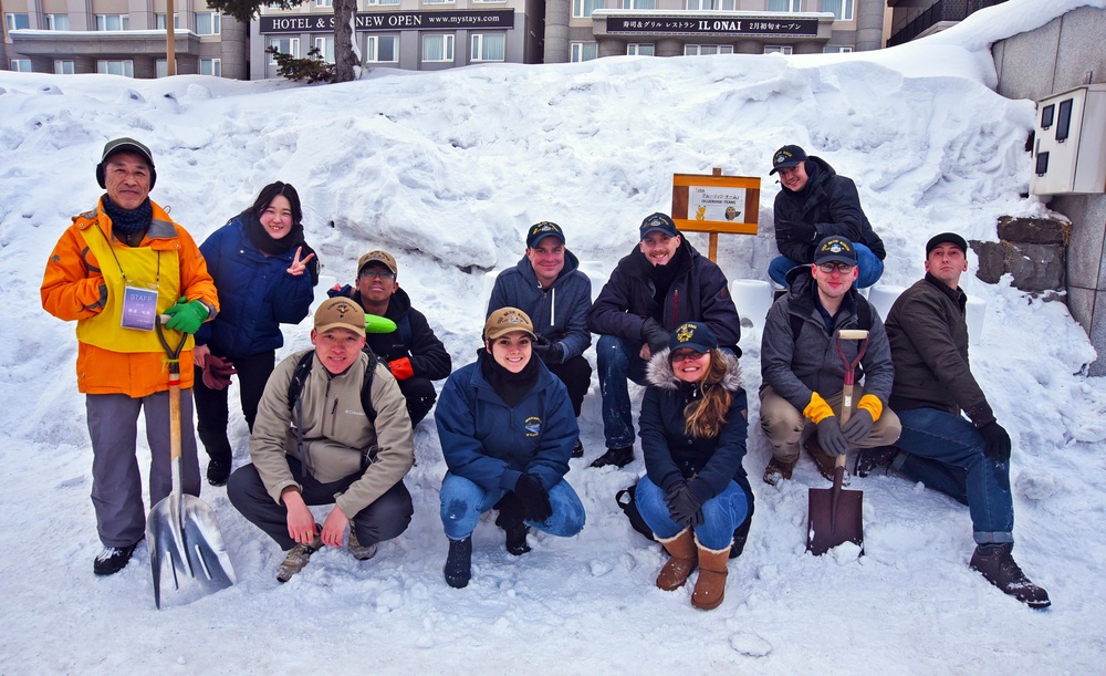 Blue Ridge Sailors make snow lanterns in Otaru, Japan