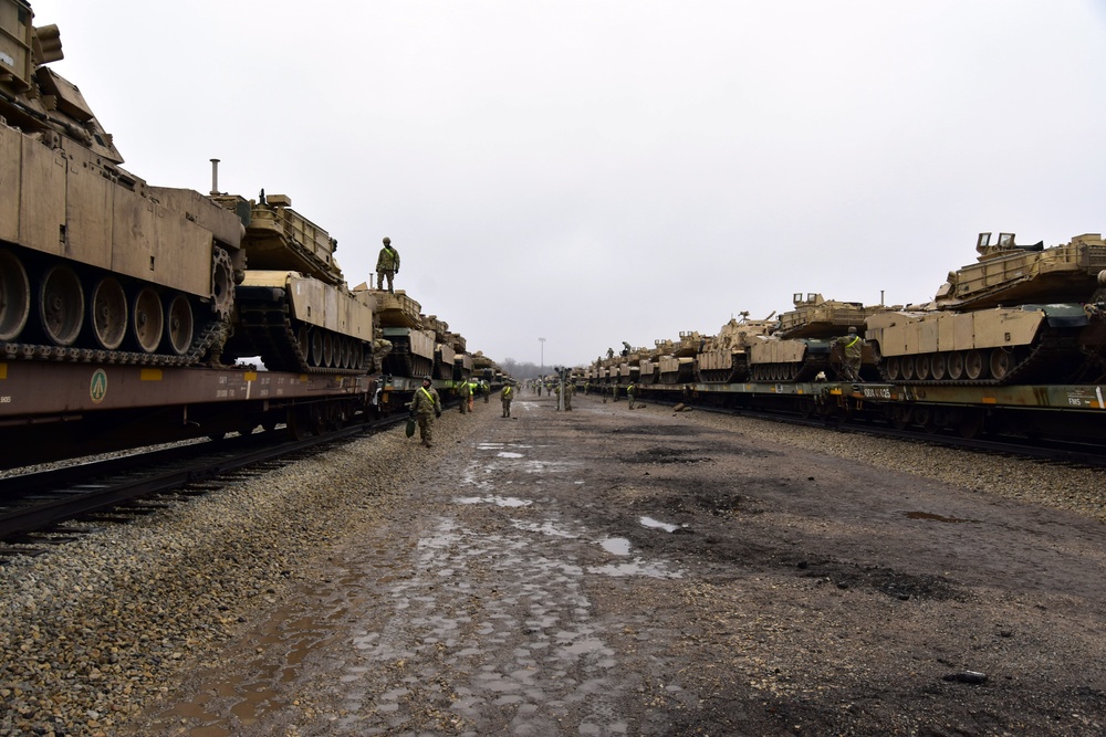 2nd Armored Brigade Combat Team, 1st Infantry Division working at the railhead.