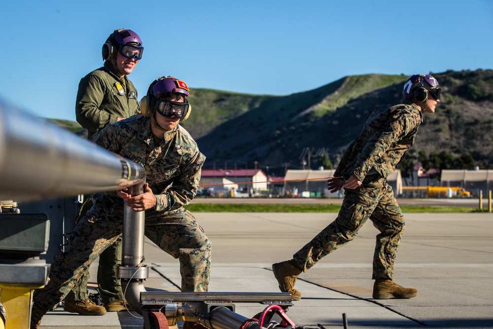 Pit crew. Bulk fuel specialists conduct refueling operations on MCAS Camp Pendleton.