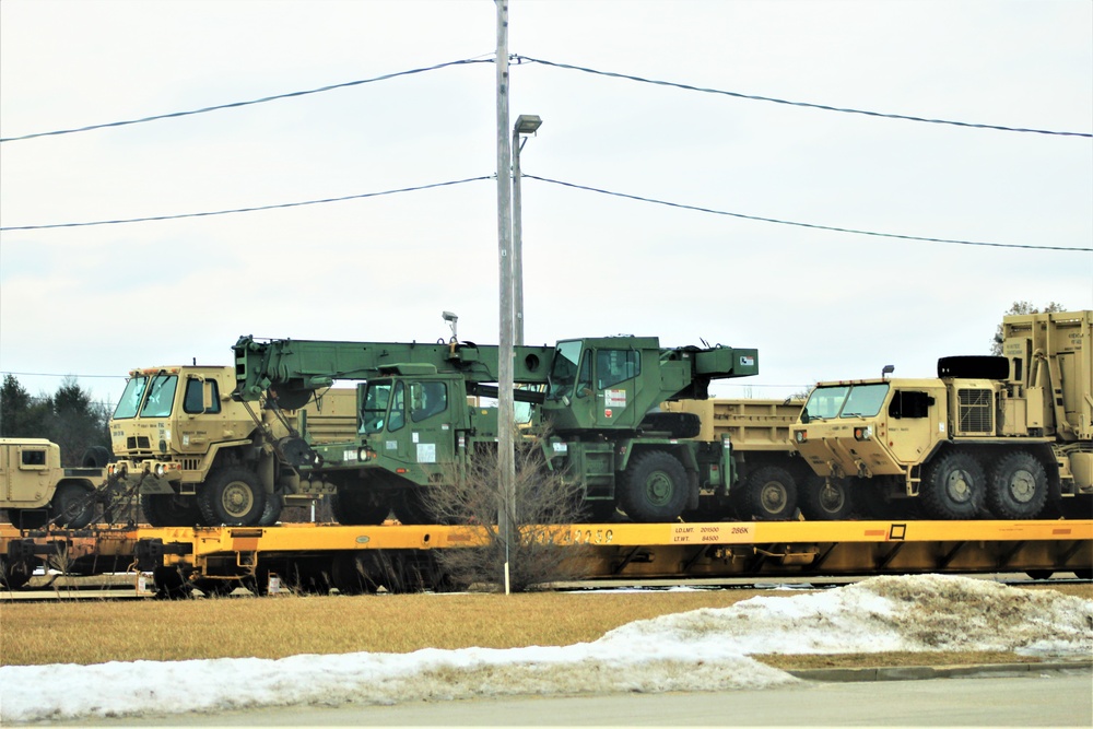 Engineer unit loads railcars for deployment at Fort McCoy