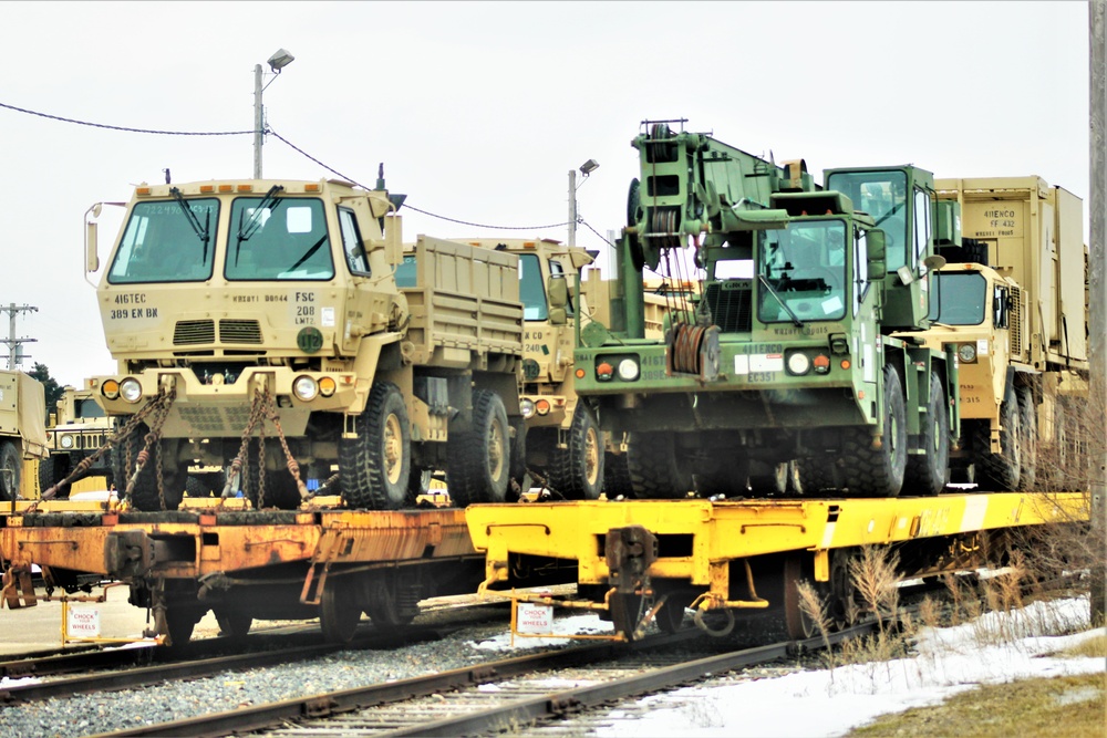 Engineer unit loads railcars for deployment at Fort McCoy