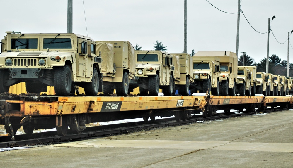 Engineer unit loads railcars for deployment at Fort McCoy