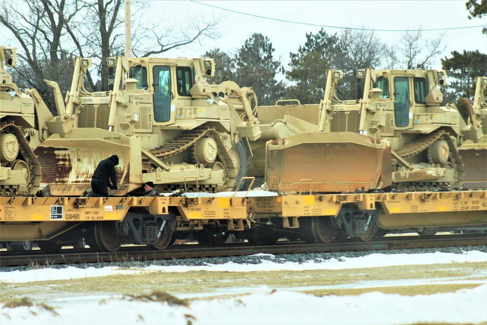 Engineer unit loads railcars for 2019 Operation Resolute Castle deployment at Fort McCoy