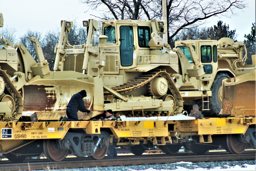 Engineer unit loads railcars for 2019 Operation Resolute Castle deployment at Fort McCoy