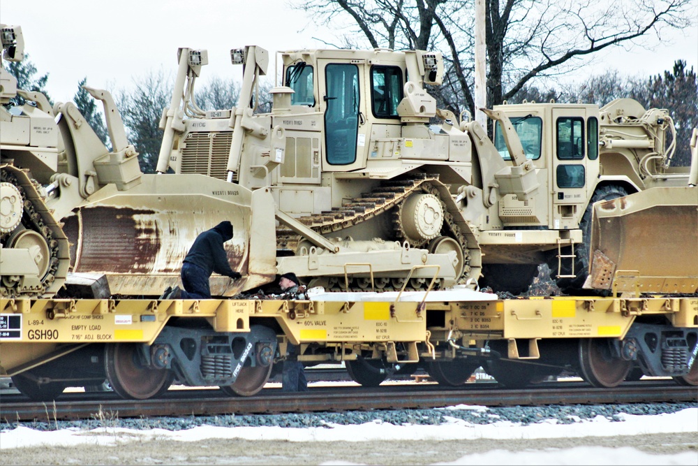 Engineer unit loads railcars for 2019 Operation Resolute Castle deployment at Fort McCoy