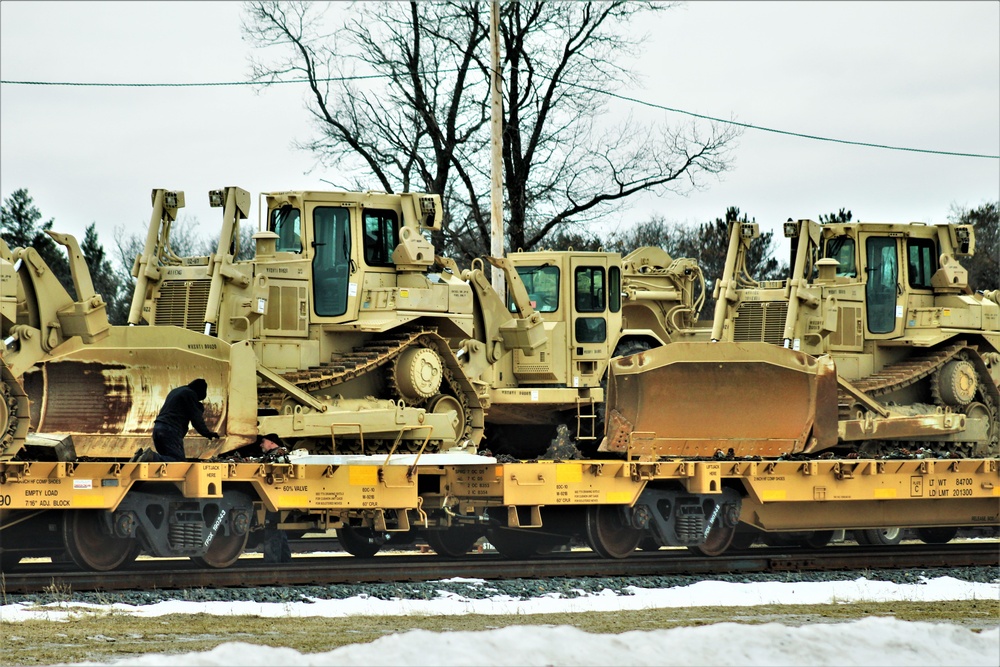 Engineer unit loads railcars for 2019 Operation Resolute Castle deployment at Fort McCoy