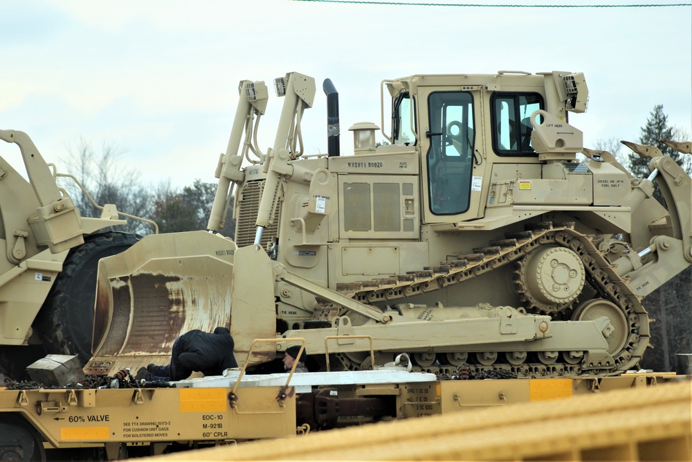 Engineer unit loads railcars for 2019 Operation Resolute Castle deployment at Fort McCoy